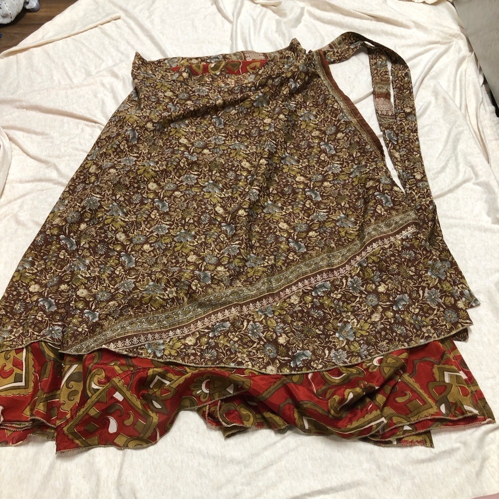 Earthbound Trading Co One Size Reversible Wrap Skirt Floral Boho Fairy Ren Faire